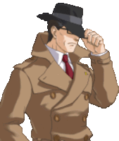 a man wearing a trench coat and a hat adjusts his hat