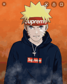 a drawing of a boy wearing a supreme sweatshirt