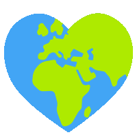 a blue and green heart with a map of the earth on it