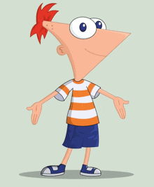 perry the platypus from phineas and ferb is wearing a striped shirt and blue shorts