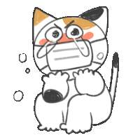 a cat wearing a face mask is crying .