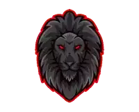 a black lion with red eyes and a black mane