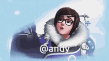 a cartoon character with the name andy on the bottom