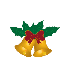 a pair of christmas bells with a red bow and holly