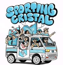 a cartoon drawing of a van with the word sporting cristal on it