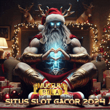 a poster for situs slot gacor 2024 with a man in a santa hat