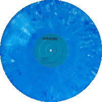 a blue weezer record with a white border