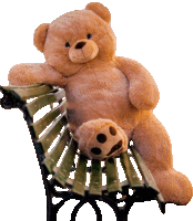 a large teddy bear with jennifer embroidered on its chest sits on a park bench