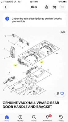 a screenshot of a genuine vauxhall vivaro rear door handle and bracket on ebay