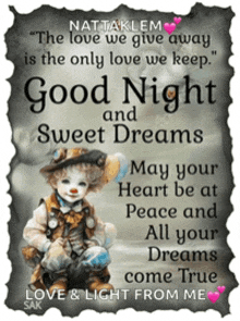 a poster that says good night and sweet dreams may your heart be at peace and all your dreams come true