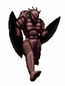 a pixel art of a monster with wings and a sword .