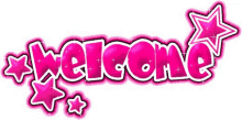 a pink welcome sign with stars on a white background