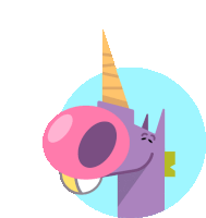 an illustration of a unicorn blowing a pink bubble gum