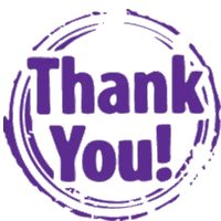 a purple stamp with the words thank you written inside