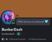 a person named bunker dash has 13 mutual servers on their profile