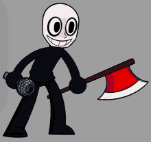 a cartoon character holding a red and white axe