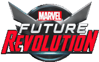 a logo for marvel future revolution with red and white text