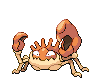 a pixel art drawing of a crab with a hole in its head and claws .