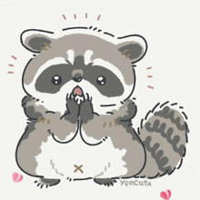 a cartoon drawing of a raccoon with a heart and chinese writing