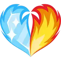 a blue and red heart with flames and stars