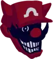 a cartoon drawing of a devil wearing a red hat with a white s on it .