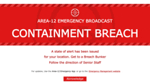 a red and white sign that says containment breach on it