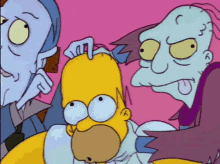 a cartoon of homer simpson being shaved by a witch