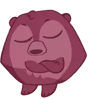 a cartoon illustration of a purple bear with a smirk on its face