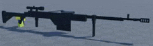 a 3d model of a sniper rifle is sitting on a tile floor .