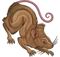 a drawing of a rat with red eyes and a long tail