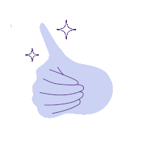 a purple hand giving a thumbs up with a star in the background