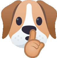 a brown and white dog with its finger on its lips