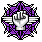 a pixel art image of a fist in a purple circle .