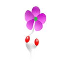 a purple flower with a green center and red berries on a white background .