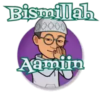 a cartoon of a man praying with the words bismillah aamin