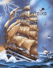 a painting of a ship in the ocean with the name pewel wielka written on it