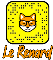 a yellow logo with a fox wearing glasses and the word le renard below it