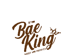 the logo for bae king cakes and pastries has a crown on it