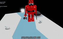 a red robot in a video game with the words " spares be like video now "