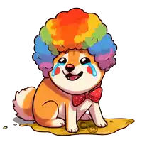 a cartoon of a dog wearing a clown wig