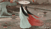 a painting of a woman holding an umbrella with the hashtag minimax on the bottom