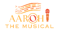 a logo for aaroh the musical shows a microphone and music notes