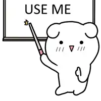 a cartoon bear is pointing at a sign that says `` use me '' .