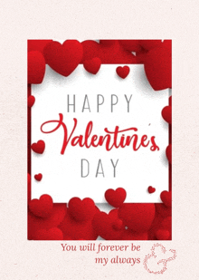 a happy valentine 's day card with red hearts on it