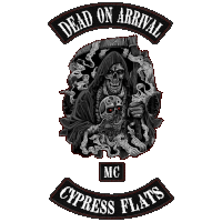 dead on arrival mc cypress flats patch with grim reaper holding skull