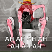 a cartoon character sitting on a toilet with the words ah ah ah ah ah ah ah ah