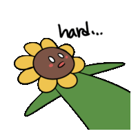 a cartoon drawing of a sunflower with a face and the word hard above it