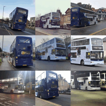 a collage of buses with one that says no limits on the back