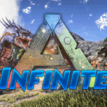 a logo for a video game called infinite with two dragons in the background