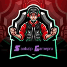 a cartoon of a man wearing headphones and holding a sword with the name sankalp gamepro written on it .